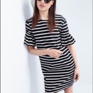 J. Crew Ruffled bell-sleeve shift dress in stripe